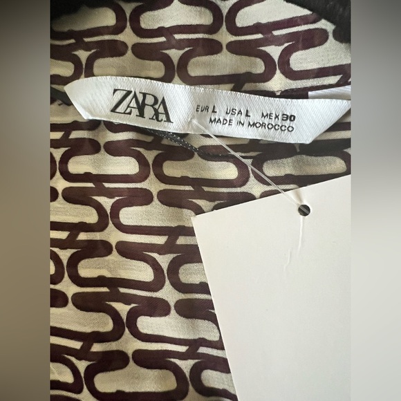 NWT Zara Brown Print Midi Dress Size XL Stunner! Bow Tie shirt dress long sleeve - Picture 11 of 16
